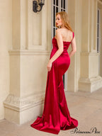 Blue Evening Green Gown Full-Length Party Royal With Satin Long Ribbon Draped Dress