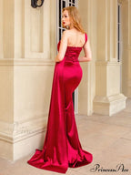 Blue Evening Green Gown Full-Length Party Royal With Satin Long Ribbon Draped Dress