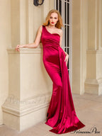 Blue Evening Green Gown Full-Length Party Royal With Satin Long Ribbon Draped Dress
