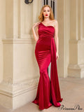 Blue Evening Green Gown Full-Length Party Royal With Satin Long Ribbon Draped Dress