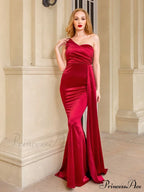 Blue Evening Green Gown Full-Length Party Royal With Satin Long Ribbon Draped Dress
