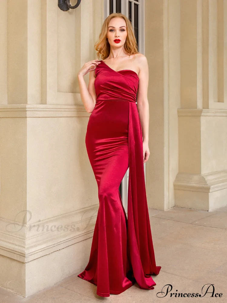 Blue Evening Green Gown Full-Length Party Royal With Satin Long Ribbon Draped Dress