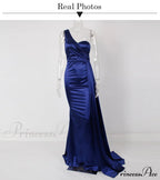 Blue Evening Green Gown Full-Length Party Royal With Satin Long Ribbon Draped Dress