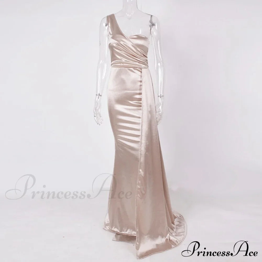 Blue Evening Green Gown Full-Length Party Royal With Satin Long Ribbon Draped Dress