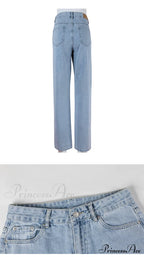 Jeans Blue Cotton Trousers Baggy Wide High Leg Ripped Denim Wash Warm-Season Casual Waist Pants