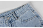 Jeans Blue Cotton Trousers Baggy Wide High Leg Ripped Denim Wash Warm-Season Casual Waist Pants