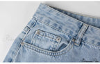 Jeans Blue Cotton Trousers Baggy Wide High Leg Ripped Denim Wash Warm-Season Casual Waist Pants