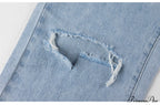 Jeans Blue Cotton Trousers Baggy Wide High Leg Ripped Denim Wash Warm-Season Casual Waist Pants