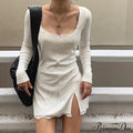 Lace Patchwork Long Sleeve Split Mini Dress