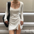 Lace Patchwork Long Sleeve Split Mini Dress