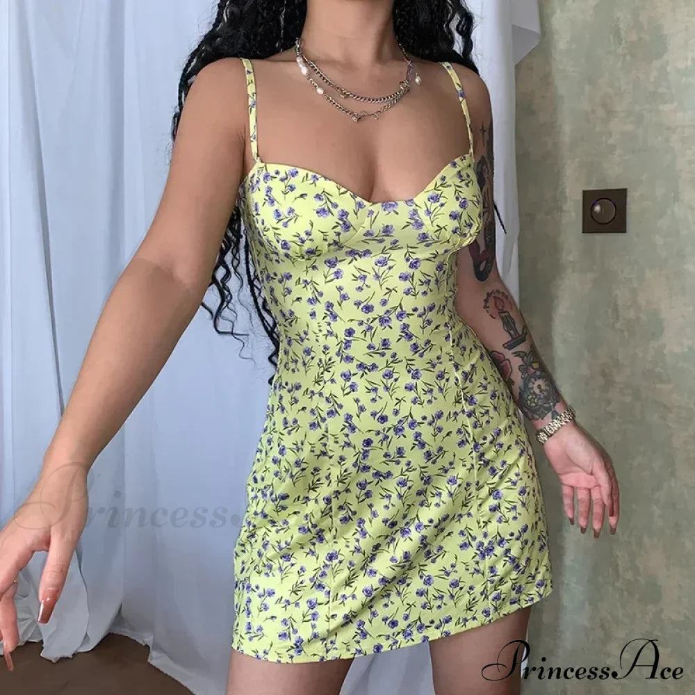 Short Breasted Slimlarge Backless Sleeveless Sun Vacation Floral Dress