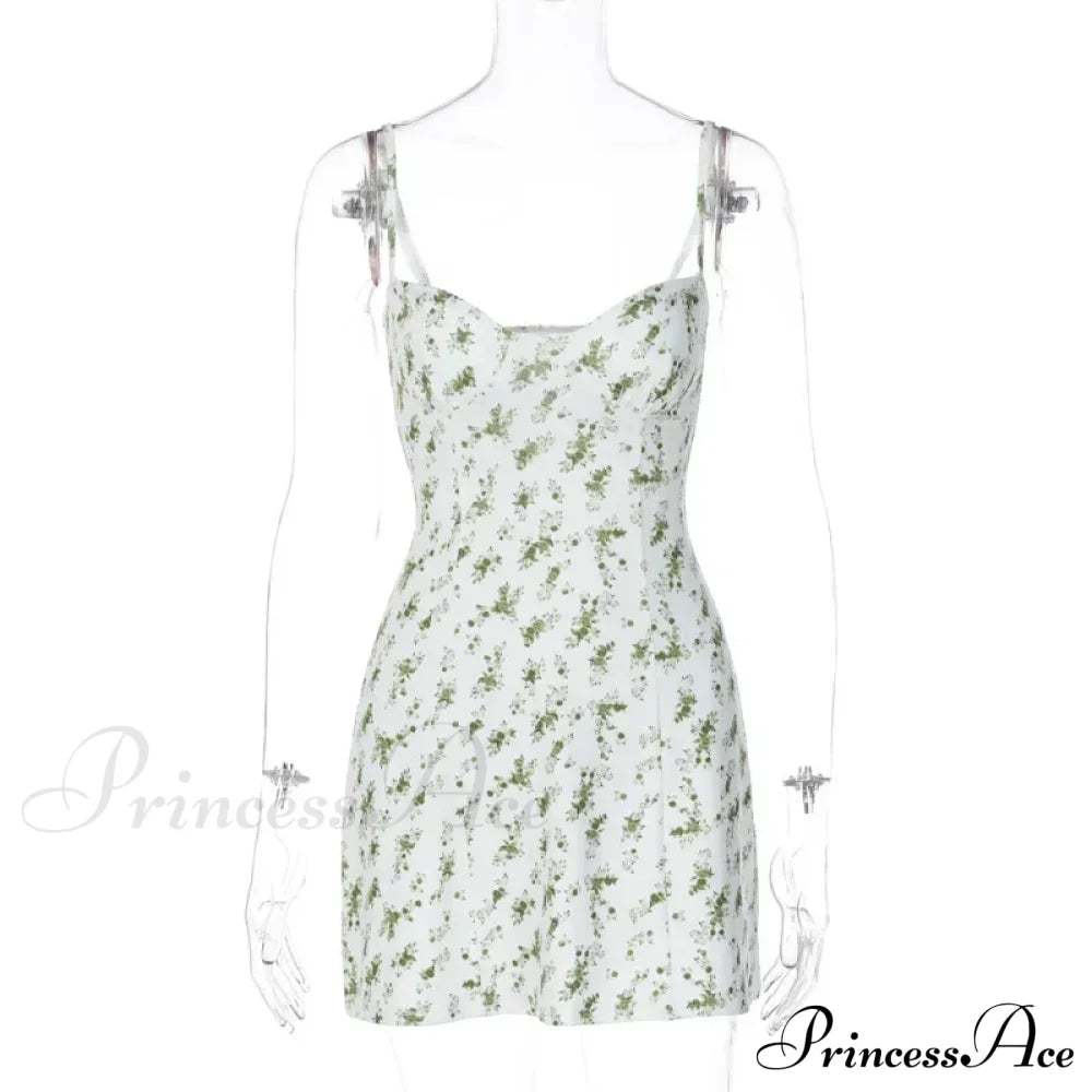 Short Breasted Slimlarge Backless Sleeveless Sun Vacation Floral Dress