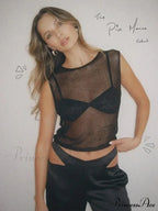 Sleeveless Slim Fit See-Through Vest Corect Sequin Scoop Neck Glitter Outfits Tank Top