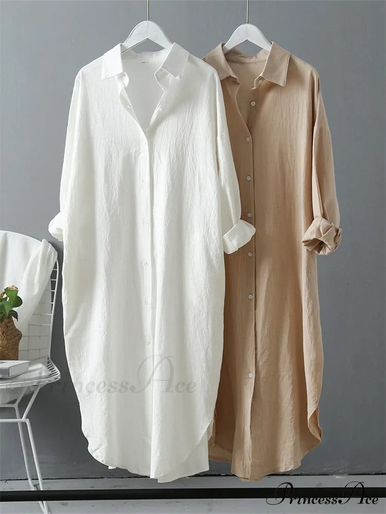Spring/Autumn Arm - Fit Blouse Loose Casual Gown With Long Buttons