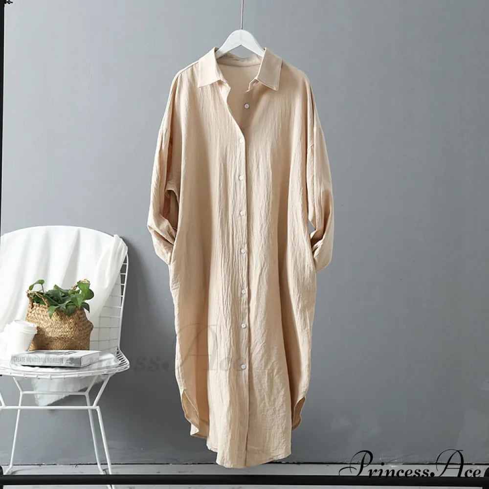 Spring/Autumn Arm - Fit Blouse Loose Casual Gown With Long Buttons
