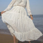 Summer Cotton Full Lace Midi Skirt A-Line Boho Vacation