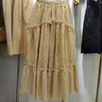 Summer Cotton Full Lace Midi Skirt A-Line Boho Vacation