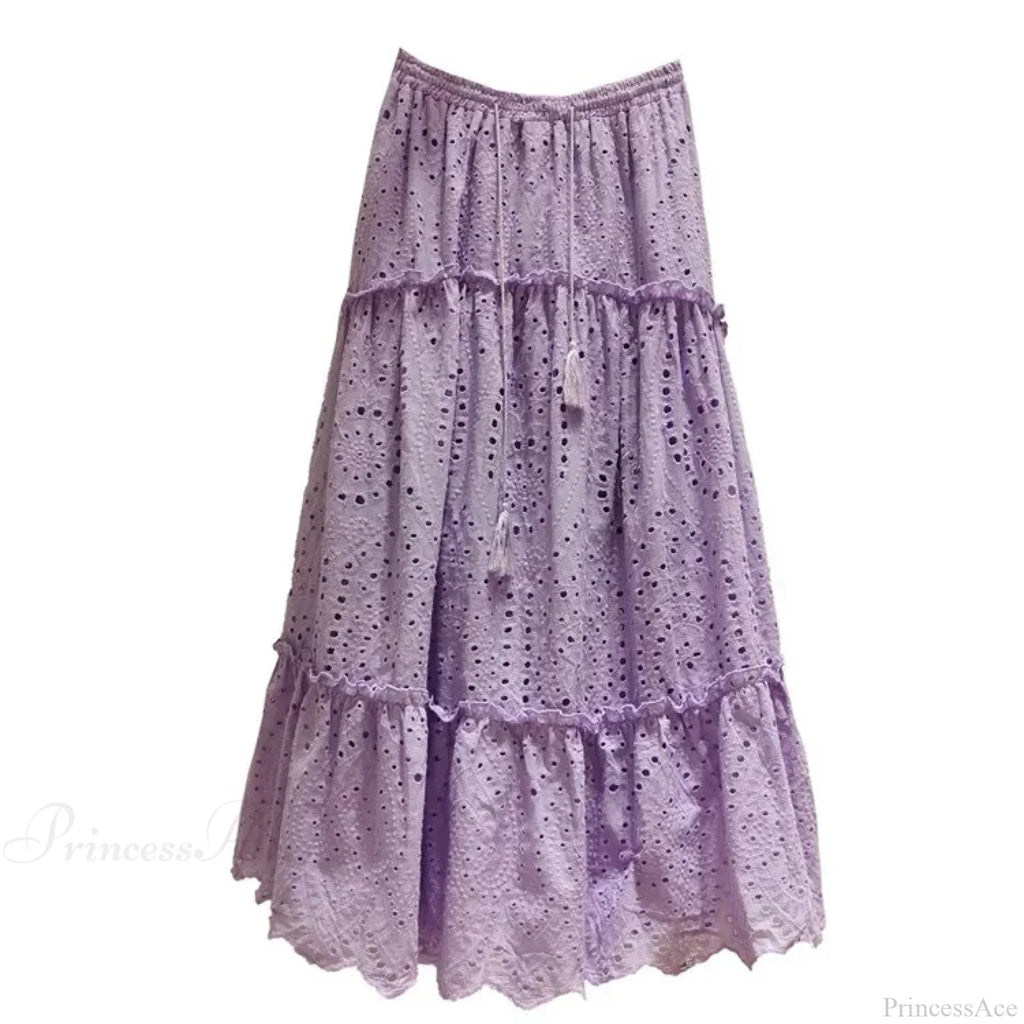 Summer Cotton Full Lace Midi Skirt A-Line Boho Vacation