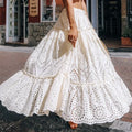 Summer Cotton Full Lace Midi Skirt A-Line Boho Vacation