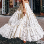 Summer Cotton Full Lace Midi Skirt A-Line Boho Vacation