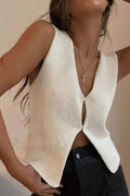 Top Deep V Sleeveless Knitted Cardigan