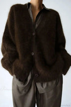 Wool Loose V-Neck Long Sleeve Cardigan