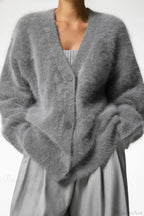Wool Loose V-Neck Long Sleeve Cardigan