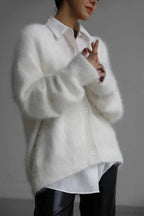 Wool Loose V-Neck Long Sleeve Cardigan