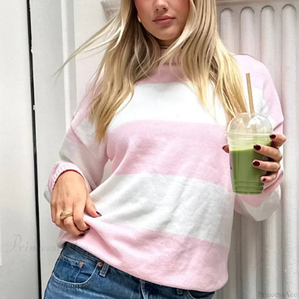 Y2K Autumn Loose Fit Stripe Print Color Block Knit Top