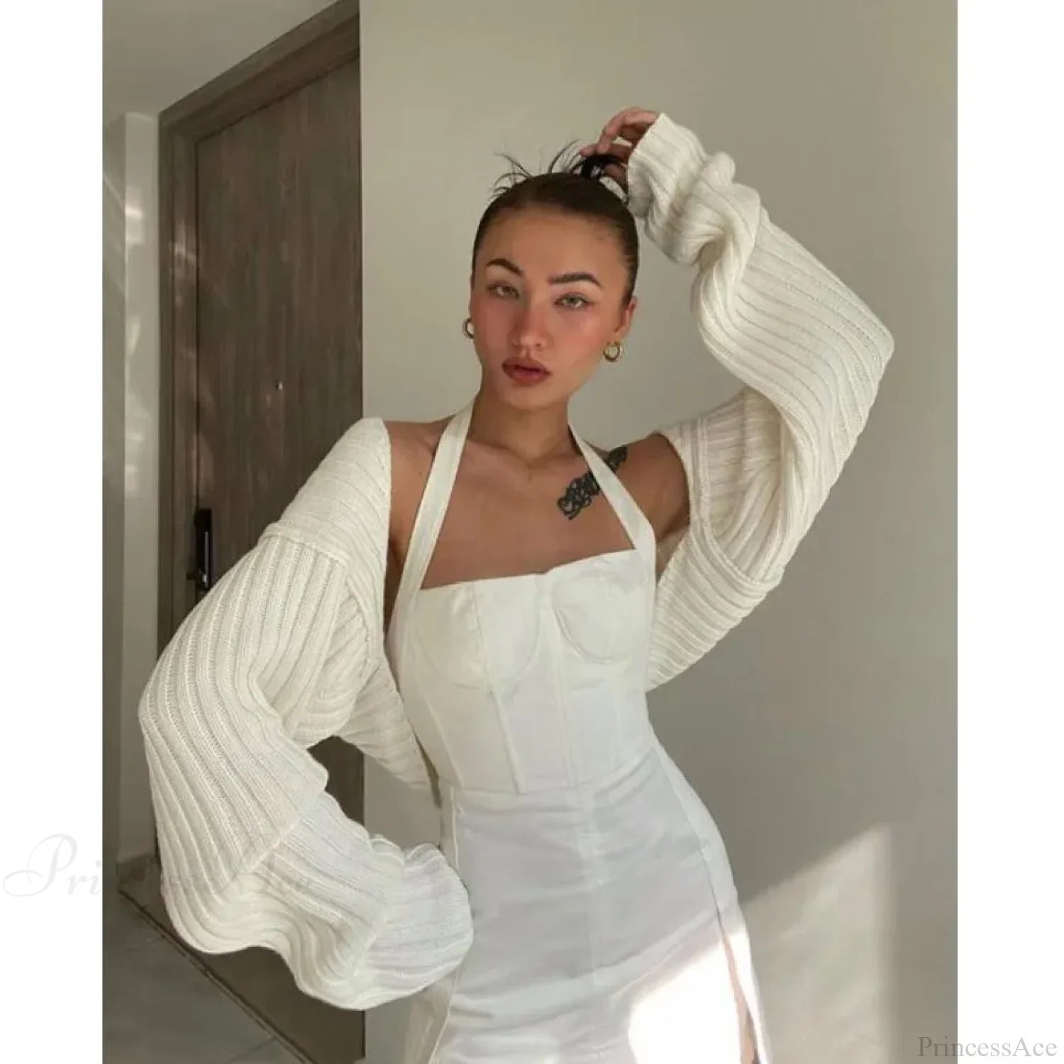 Y2K Drop Shoulder Crop Top Knit Cardigan