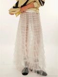 Y2K Fairycore Ruffle Maxi Slip Skirt Elastic Lace Tulle Tutu