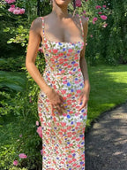 Y2K Floral Print Spaghetti Strap Backless Summer Dress
