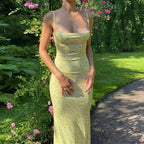 Y2K Floral Print Spaghetti Strap Backless Summer Dress
