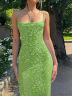 Y2K Floral Print Spaghetti Strap Backless Summer Dress