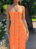 Y2K Floral Print Spaghetti Strap Backless Summer Dress
