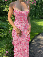 Y2K Floral Print Spaghetti Strap Backless Summer Dress