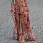 Y2K Floral Printed Low Waist Lace Holiday Skirt
