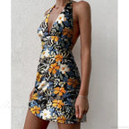 Y2K Floral Sleeveless Halter Neck Backless Dress