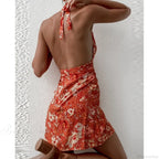 Y2K Floral Sleeveless Halter Neck Backless Dress