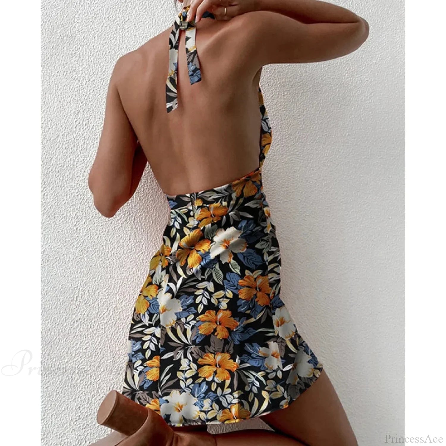 Y2K Floral Sleeveless Halter Neck Backless Dress
