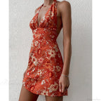 Y2K Floral Sleeveless Halter Neck Backless Dress