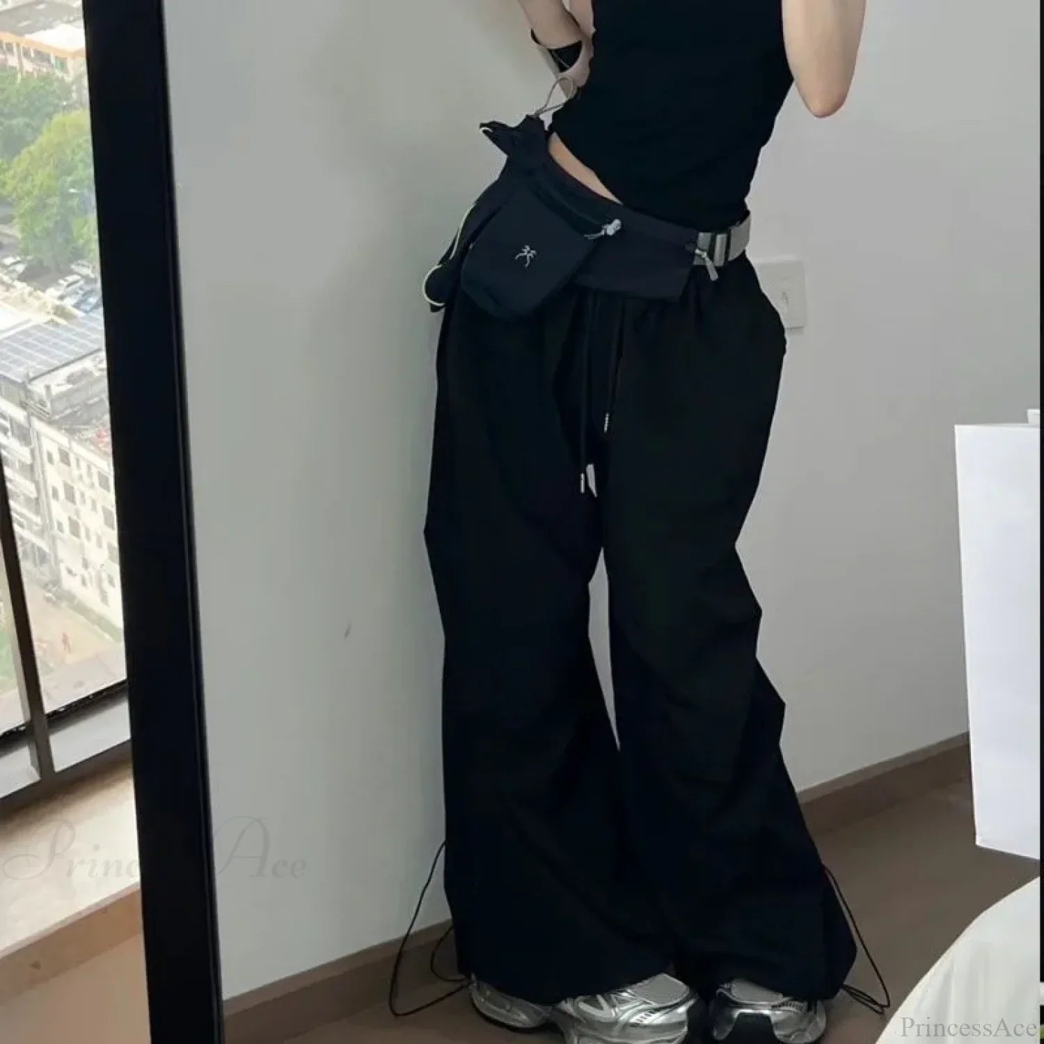 Y2K Grey Parachute Baggy Pants
