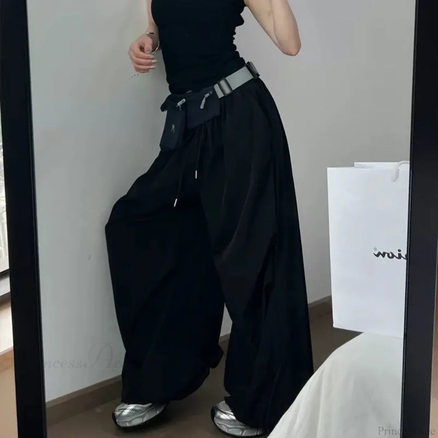 Y2K Grey Parachute Baggy Pants