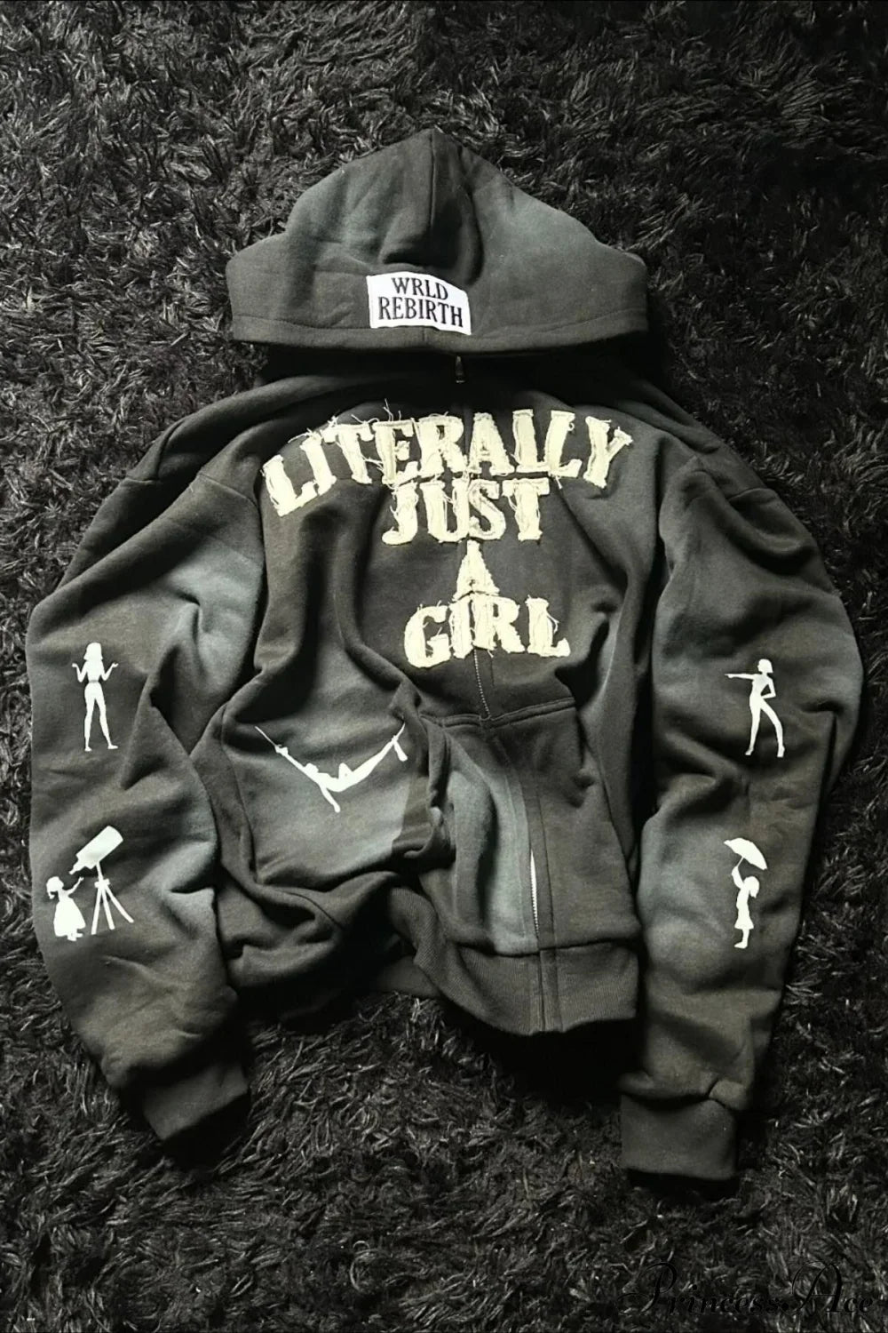 Y2K Hip-Hop 3D Letter Print Loose Zip Hoodie