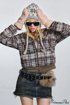 Y2K Plaid Sherpa Fleece Hoodie