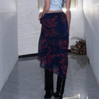 Y2K Retro Floral Printed High Waist Ruffled Long Skirt