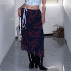 Y2K Retro Floral Printed High Waist Ruffled Long Skirt