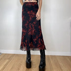 Y2K Retro Floral Printed High Waist Ruffled Long Skirt