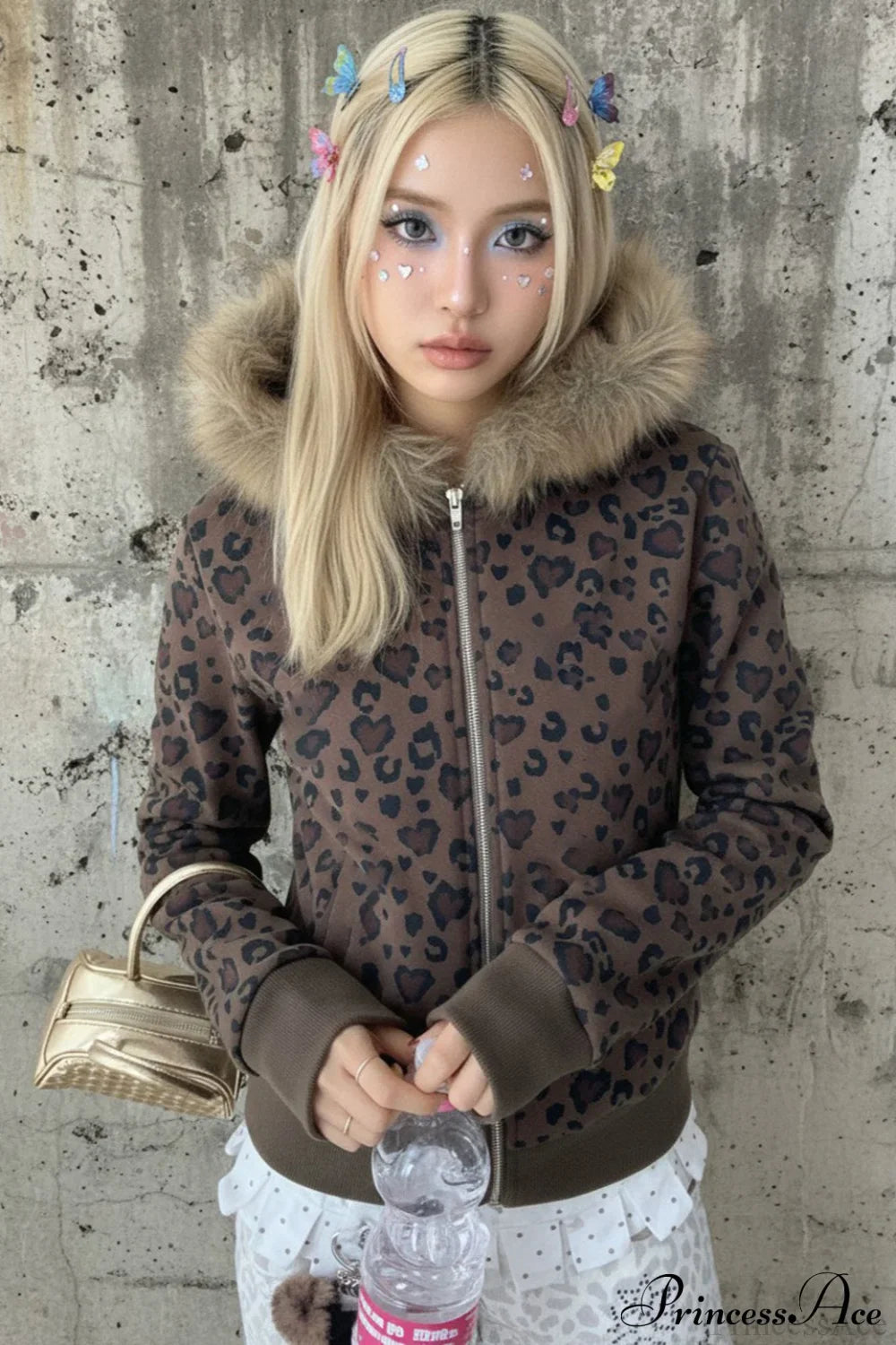 Y2K Leopard Print Fleece Zipper Hoodie