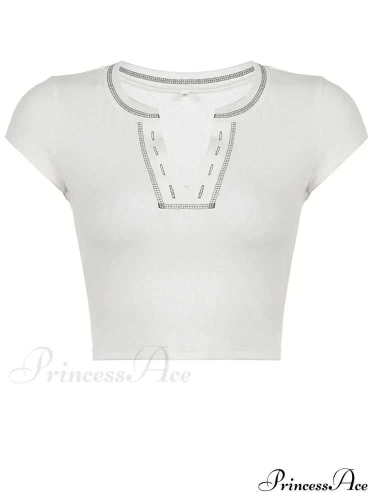 Y2K Striped White Knitted Crop Top